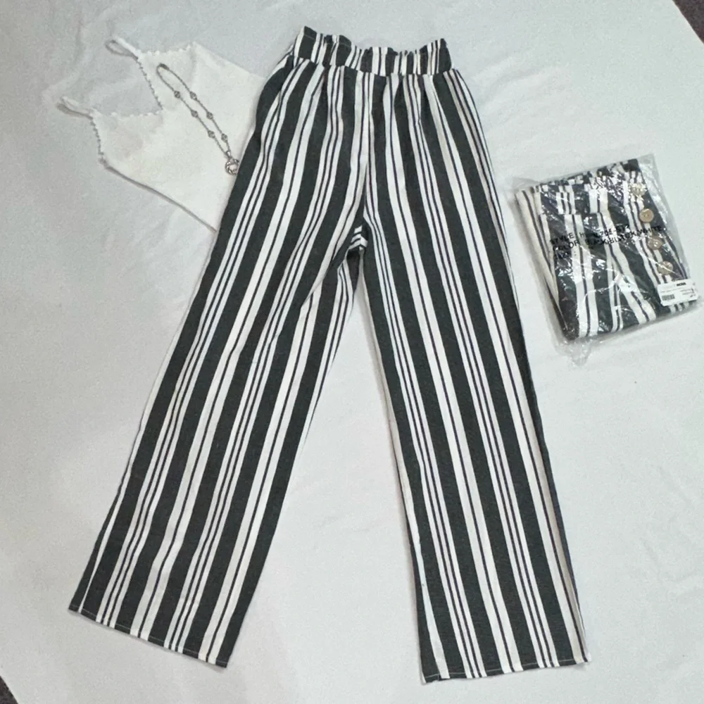 Haute Monde Charcoal and White Striped Straight Leg Pants - Picture 2 of 5